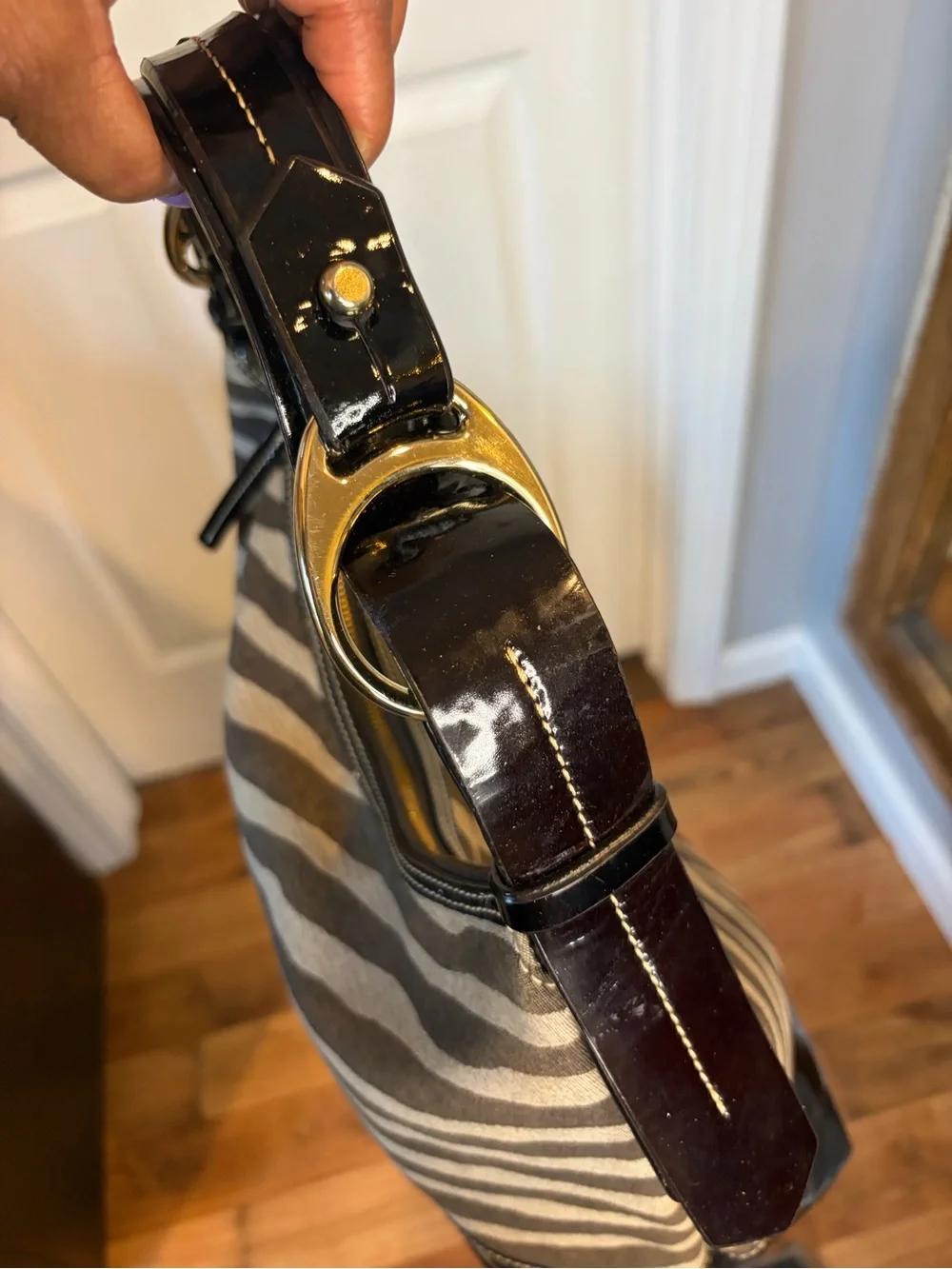 Dooney & Bourke Zebra Print Patent Hobo Bag Y2K